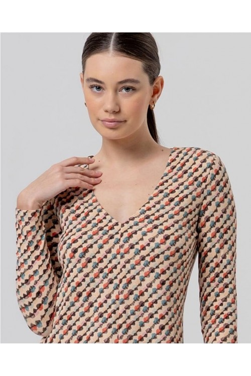 Vestido largo con cuello pico CRUDO