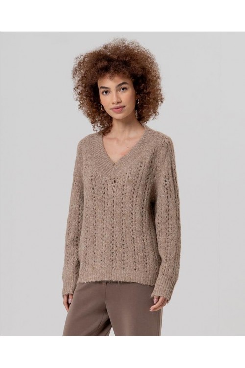 Jersey escote picoc con lentej CAMEL