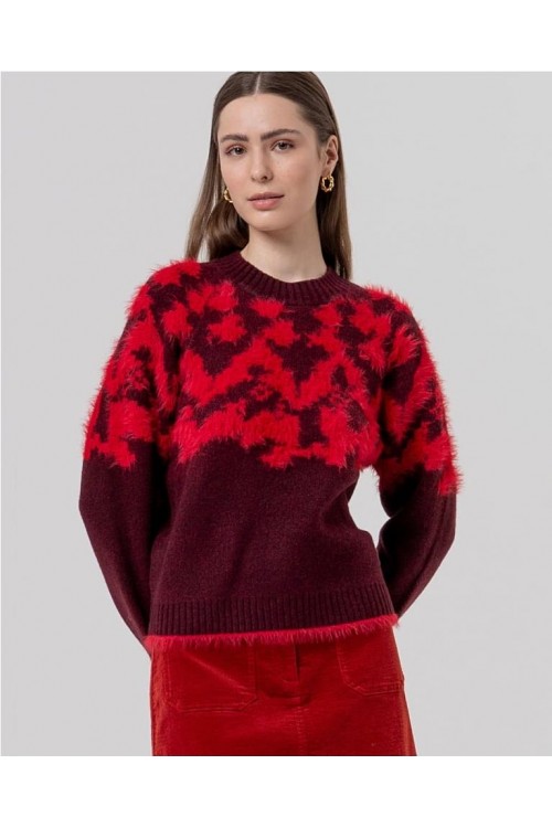 Jersey cuello redondo con jacq GRANATE