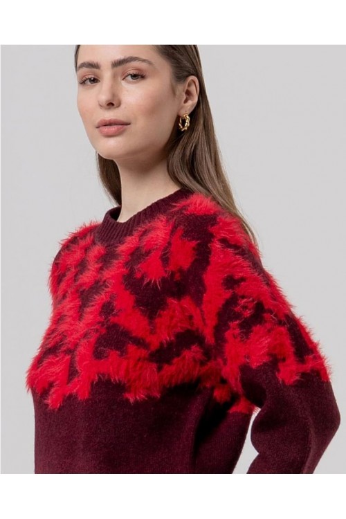 Jersey cuello redondo con jacq GRANATE
