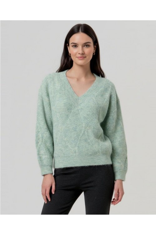 Jersey escote pico con trenzas VERDE...